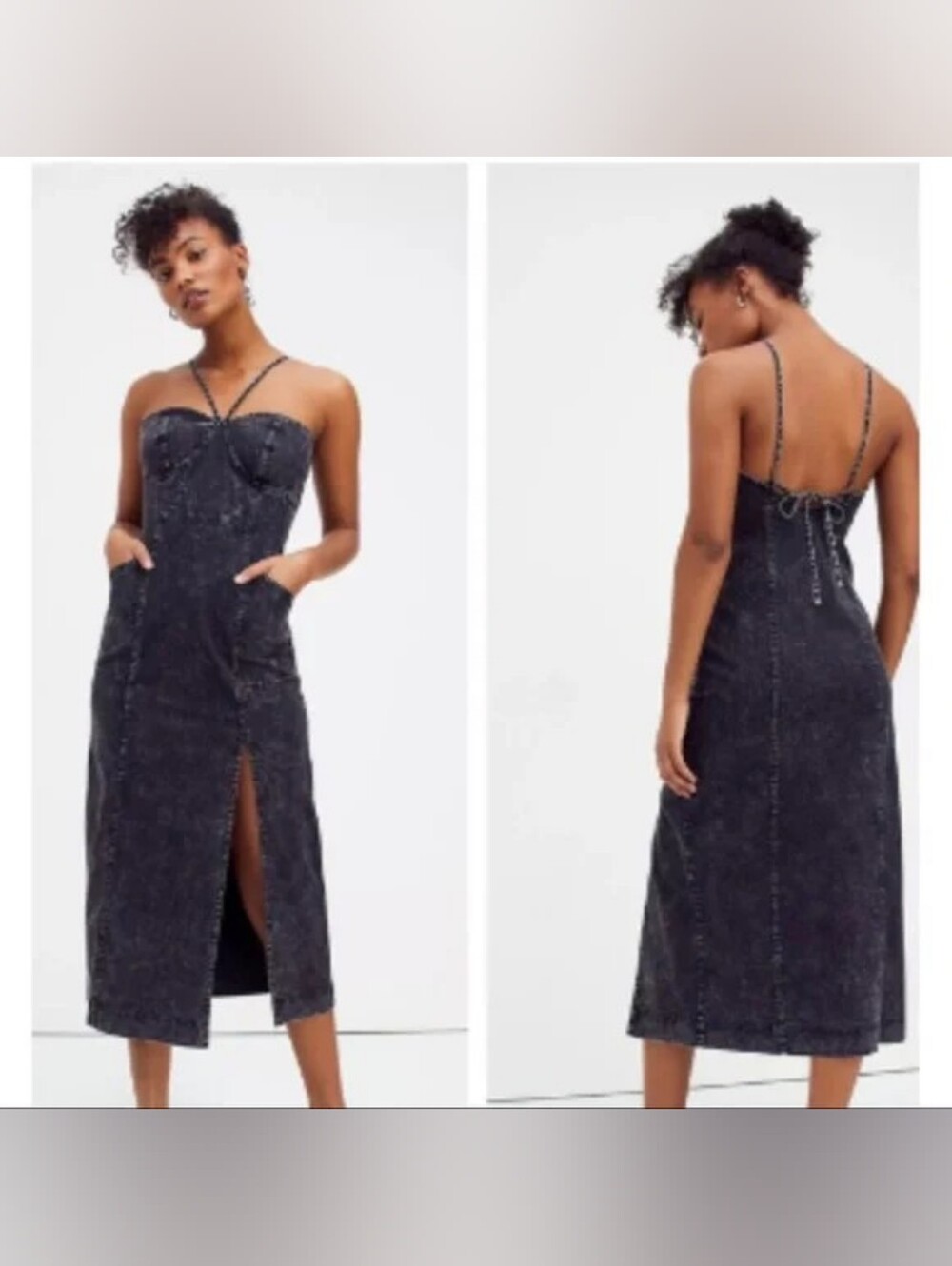 Free People Luanna Washed Black Denim Jean Midi Bodycon Dress Sz 0 XS Streetwear